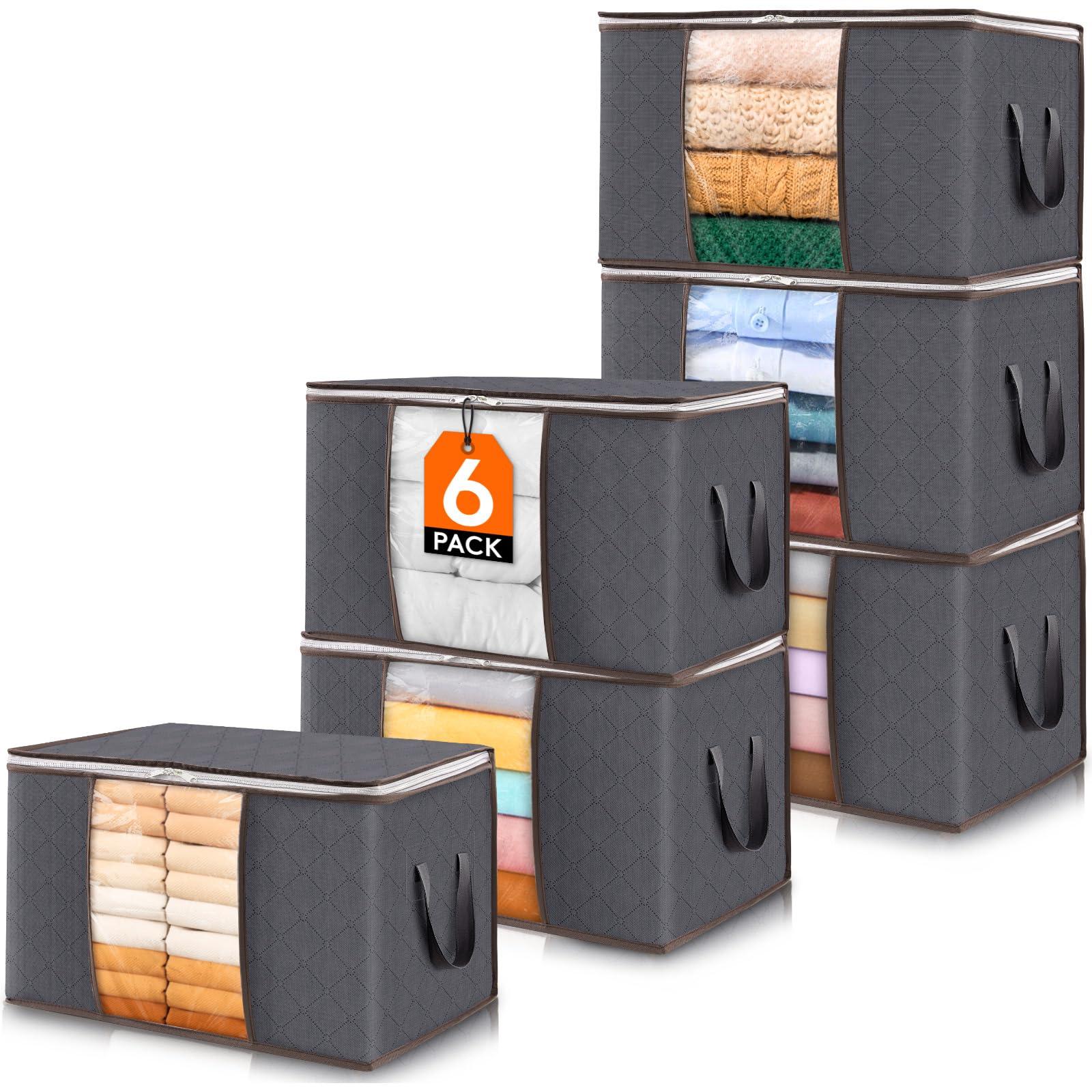 Lifewit 6-Pack Clothes Storage Bins in gray with clear window