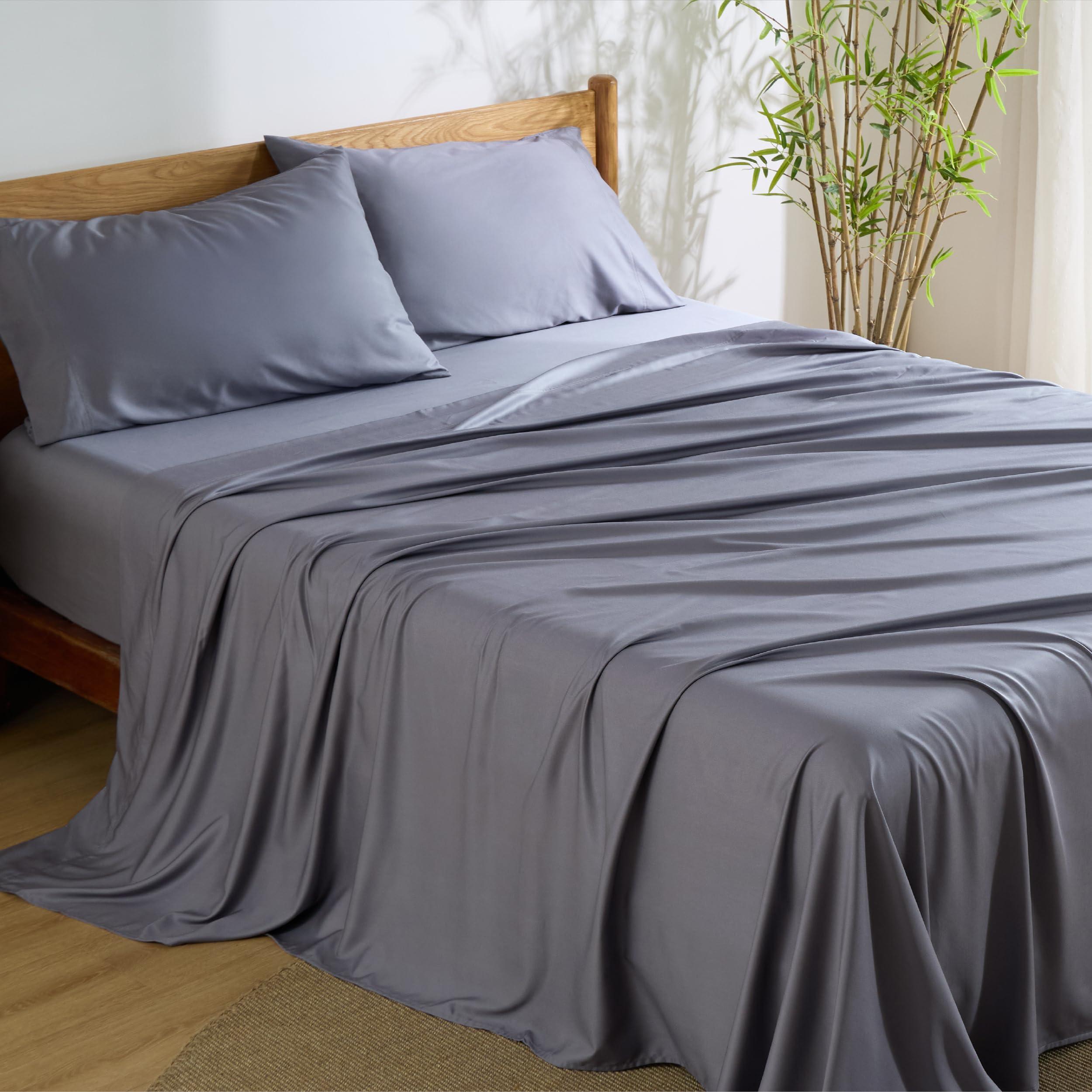Bedsure King Size Cooling Bamboo Sheets in Dark Grey on bed
