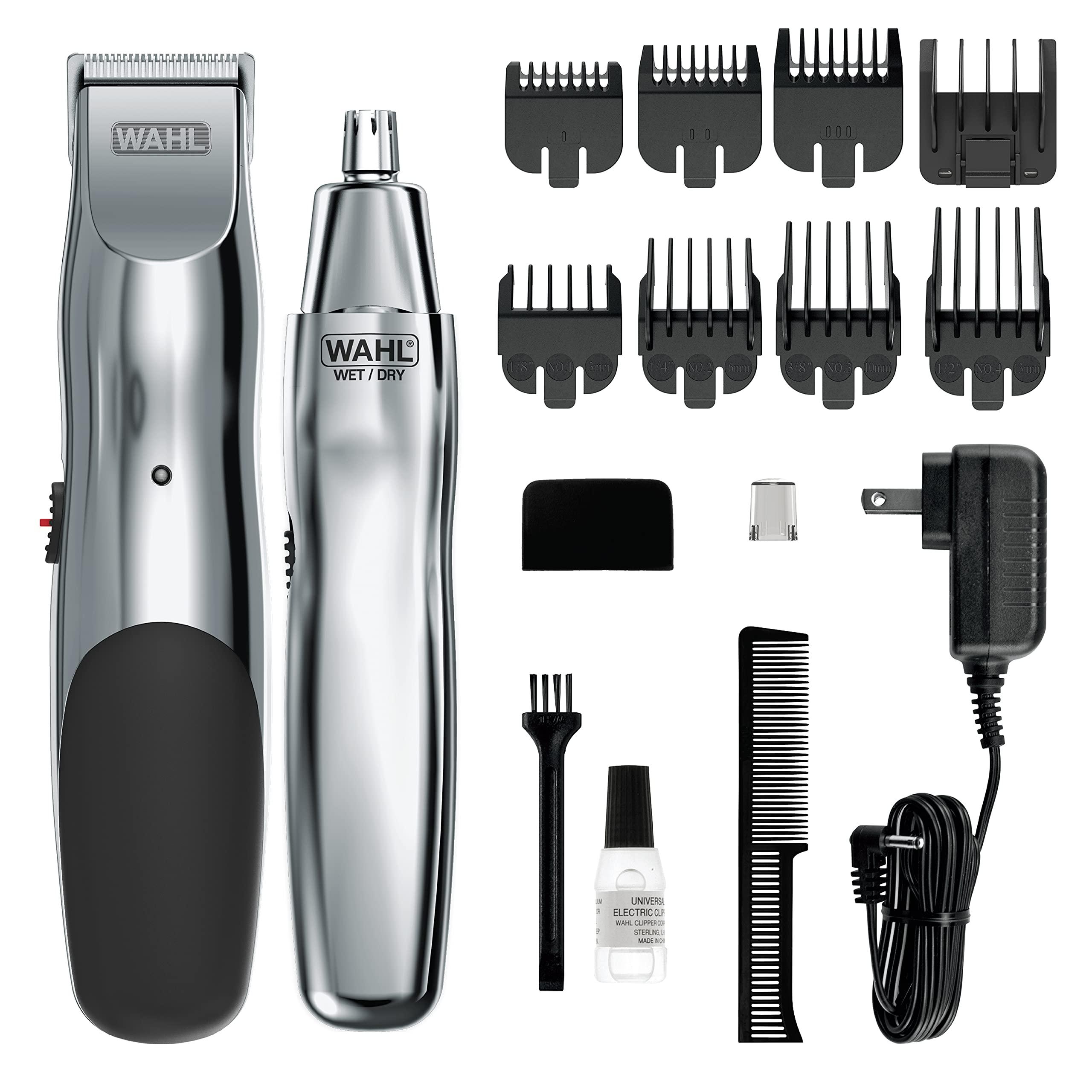 Wahl Groomsman Rechargeable Beard Trimmer with bonus nose trimmer on white background