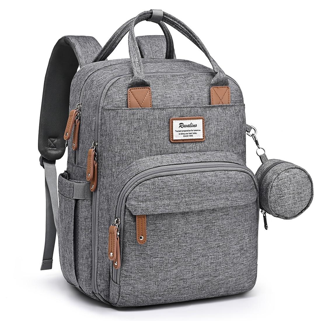 RUVALINO diaper bag backpack in austere gray on a background