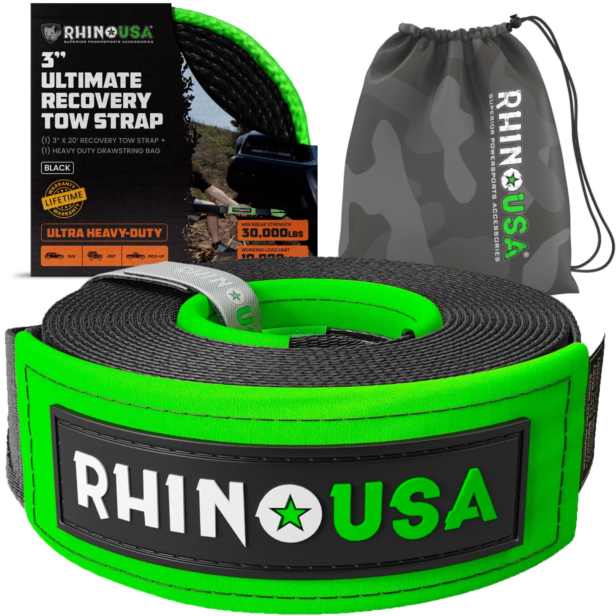 Rhino USA Recovery Tow Strap 3" x 20' with reinforced loop ends
