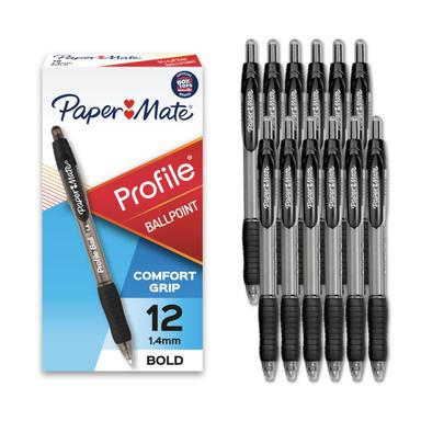 Paper Mate Profile Retractable Ballpoint Pens, Bold Point 1.4mm, 12-Count