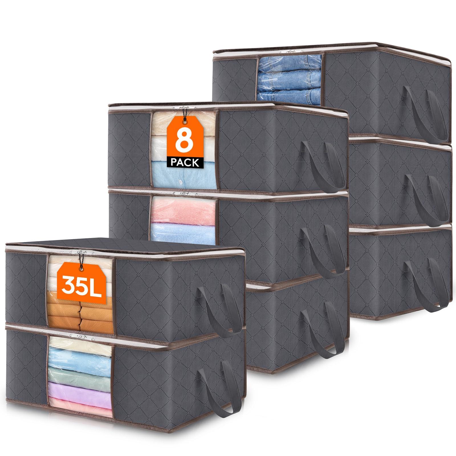 Lifewit 8 Pack 35L Clothes Storage Bins with Lids on a shelf