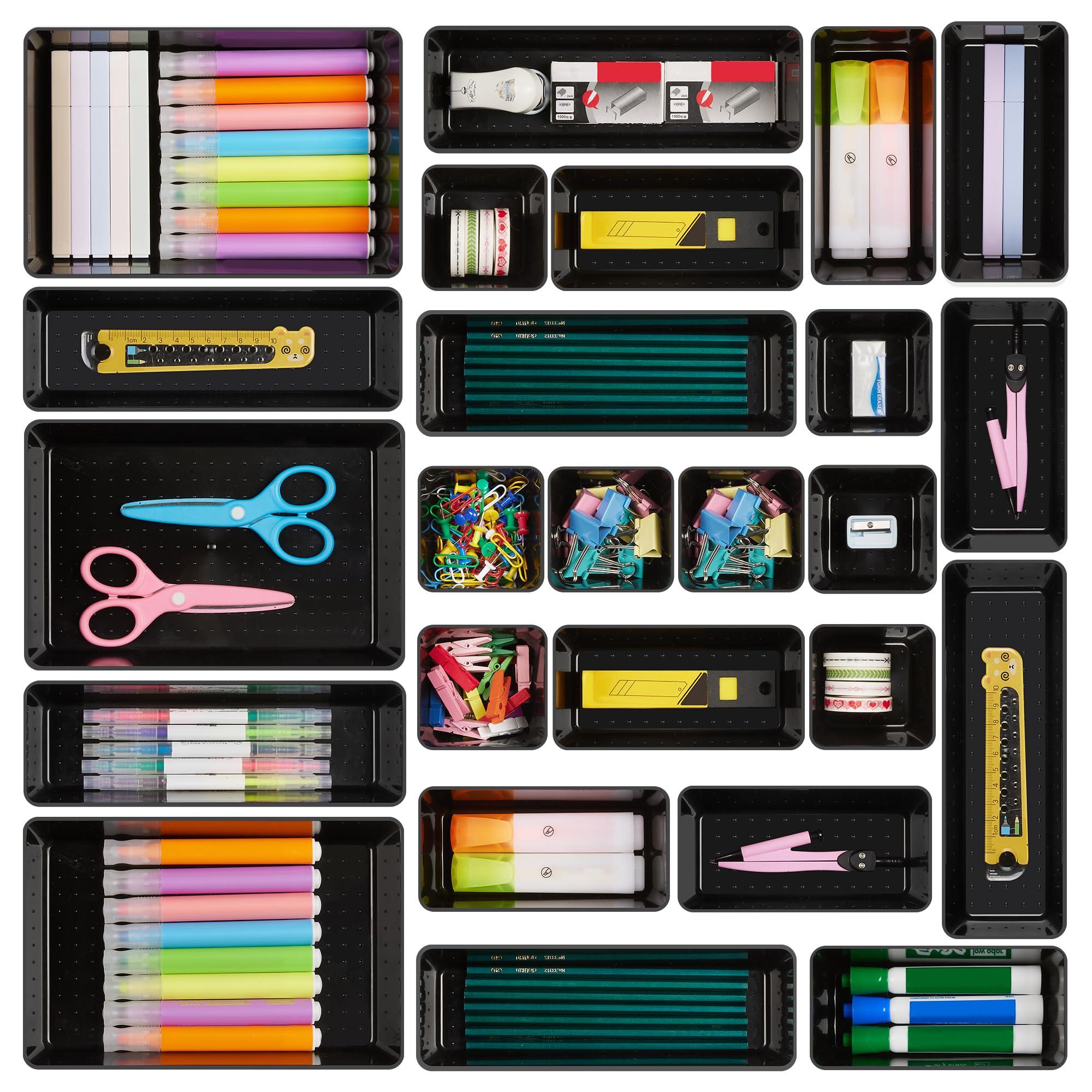 Vtopmart 25-piece drawer organizer set in black