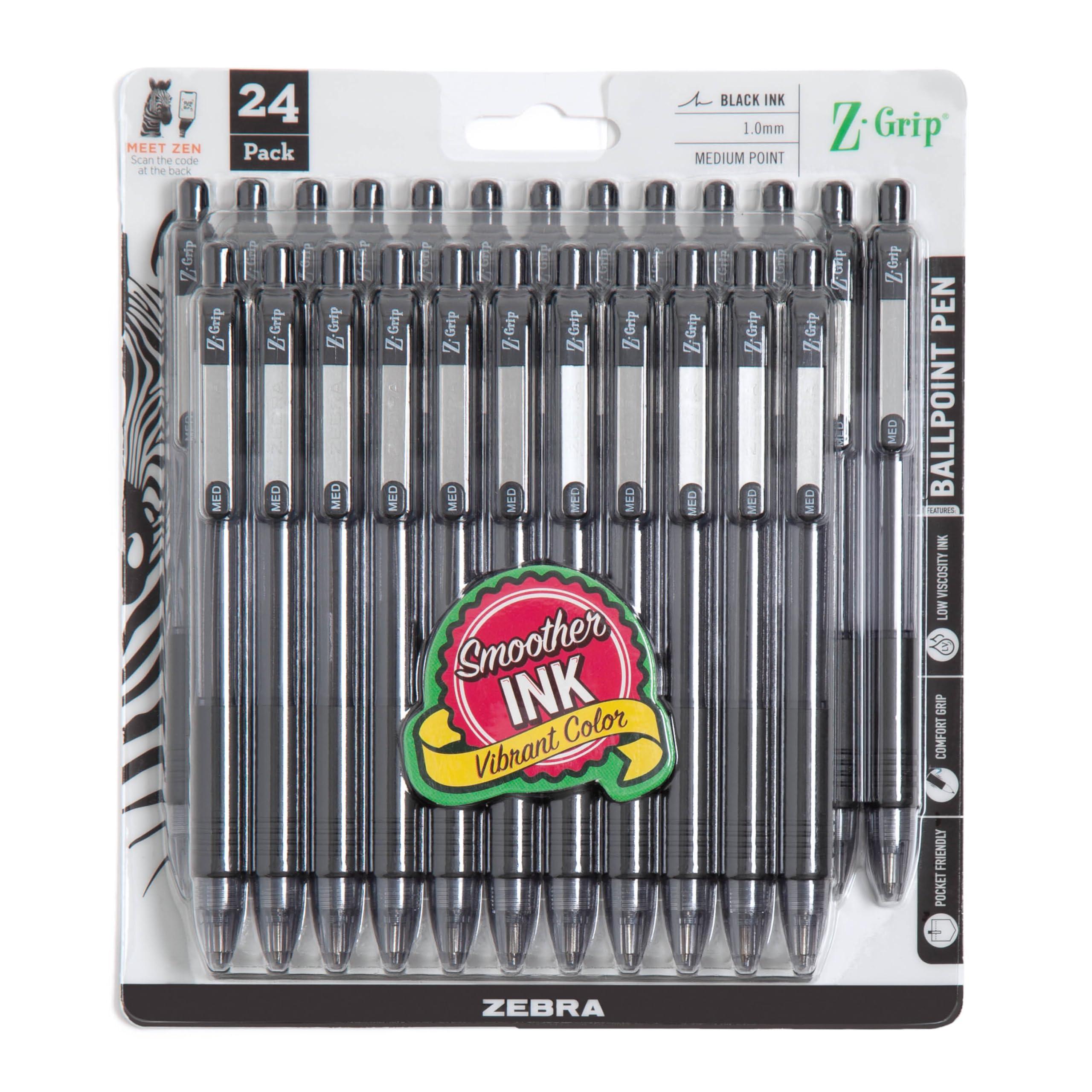 Zebra Pen Z-Grip Retractable Ballpoint Pen, 24-pack, black ink