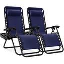 Best Choice Products Set of 2 Adjustable Steel Mesh Zero Gravity Lounge Chair Recliners w/Pillows and Cup Holder Trays - Navy Blue