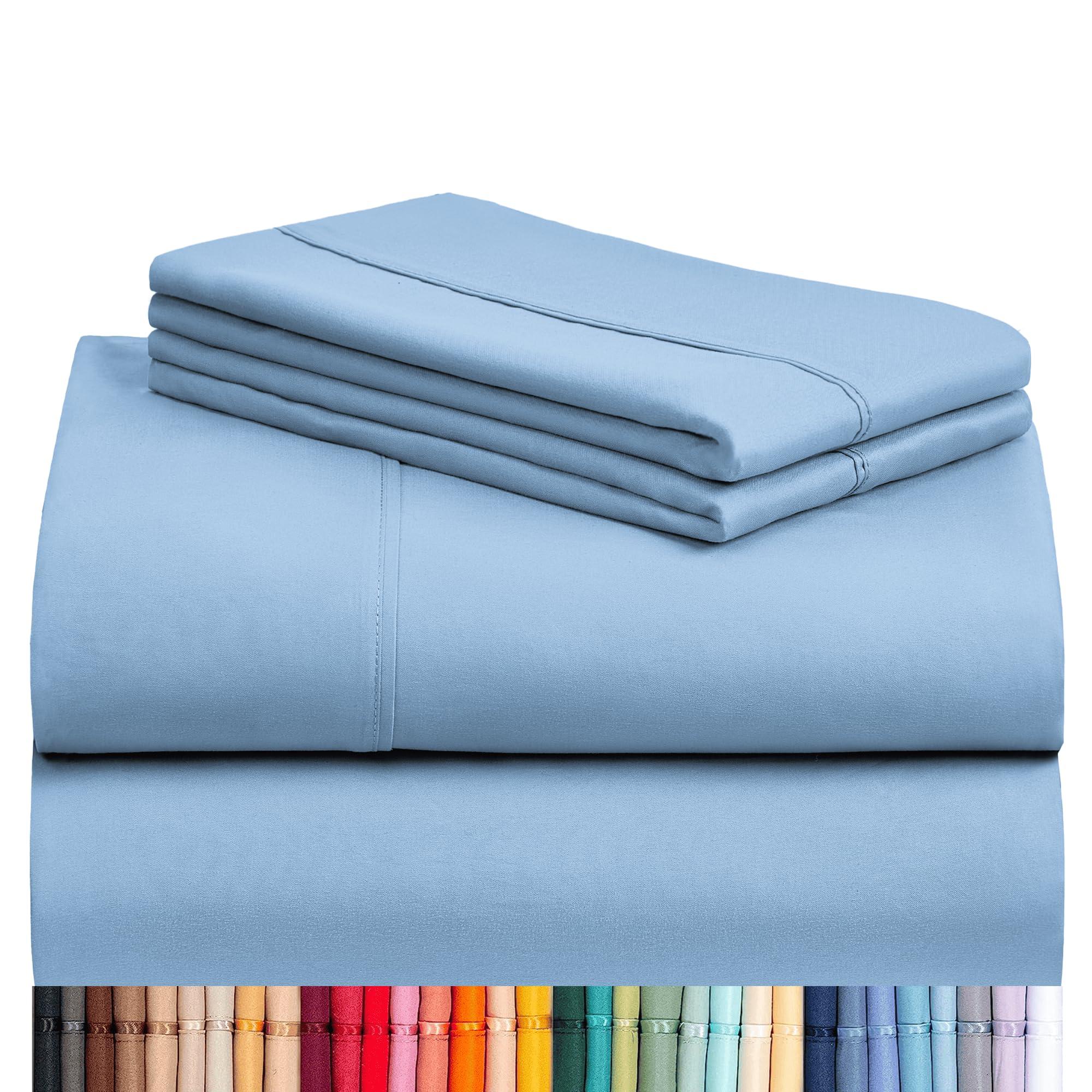 LuxClub Full Sheet Set in soft sky blue on a kids' bed