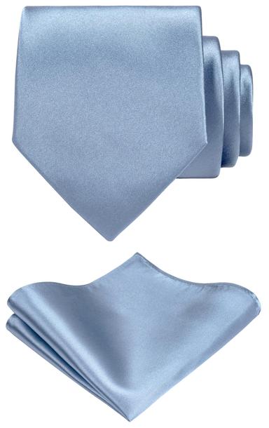 TIE G Dusty Blue Satin Necktie and Pocket Square Set