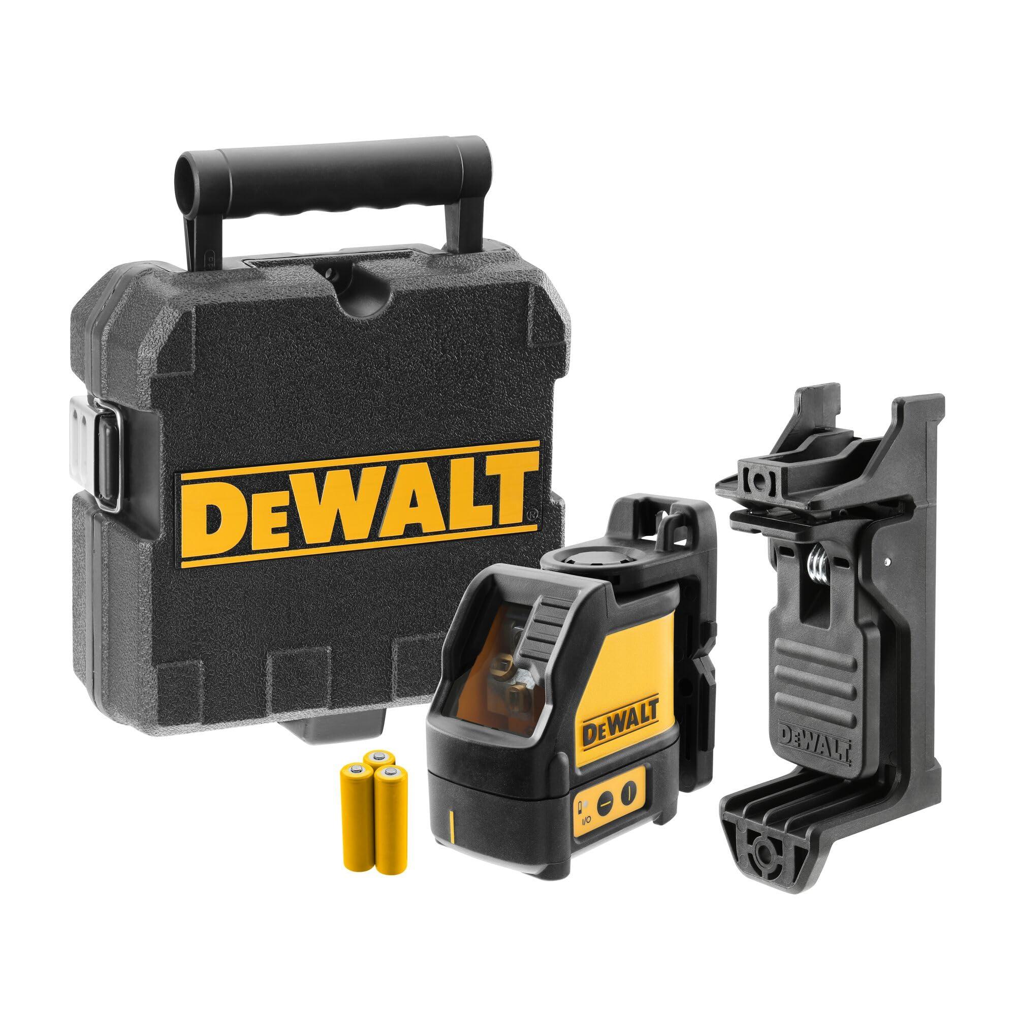 DEWALT DW088K self-leveling cross-line red laser level on a tripod