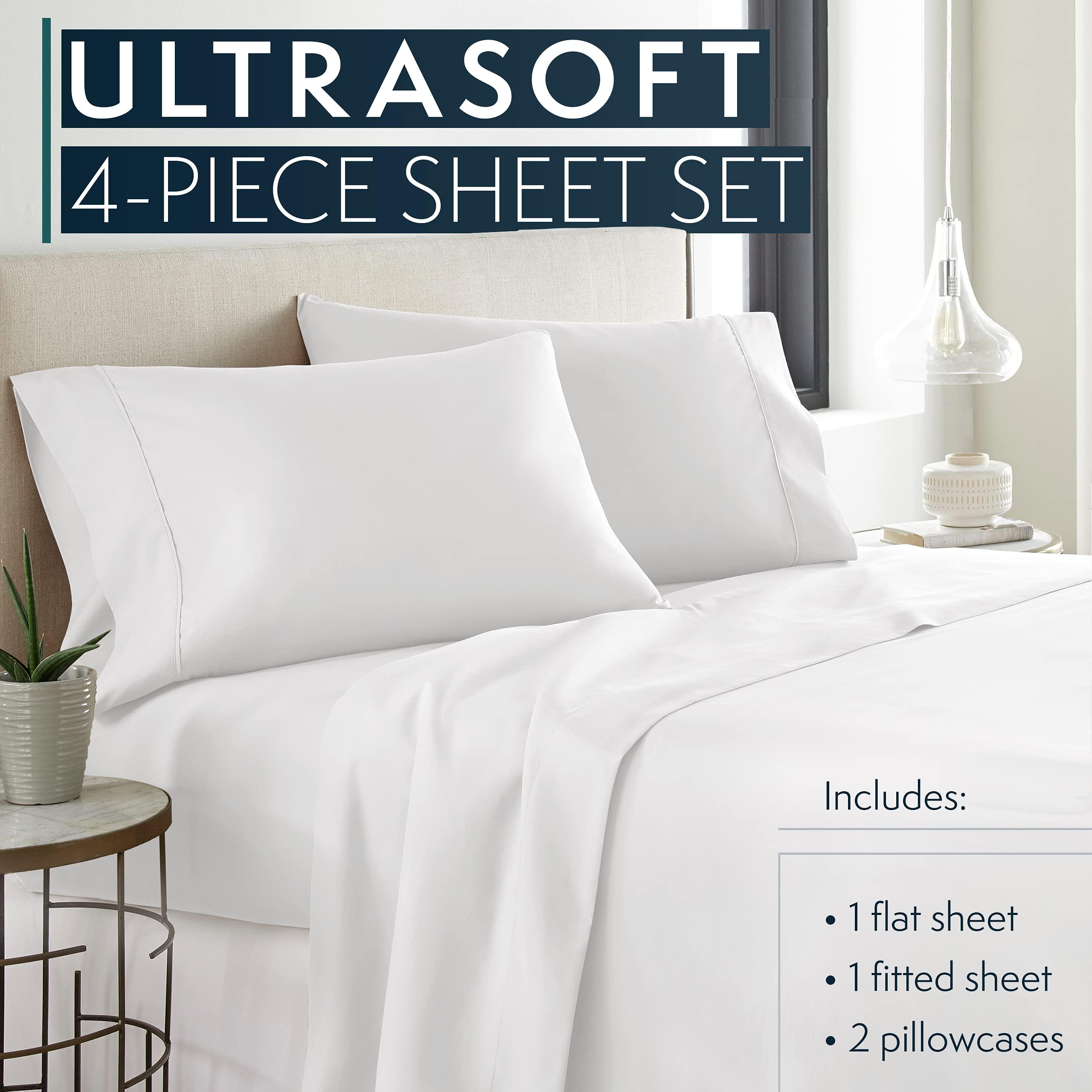 HC Collection White Queen Sheet Set with deep pockets, wrinkle-resistant microfiber
