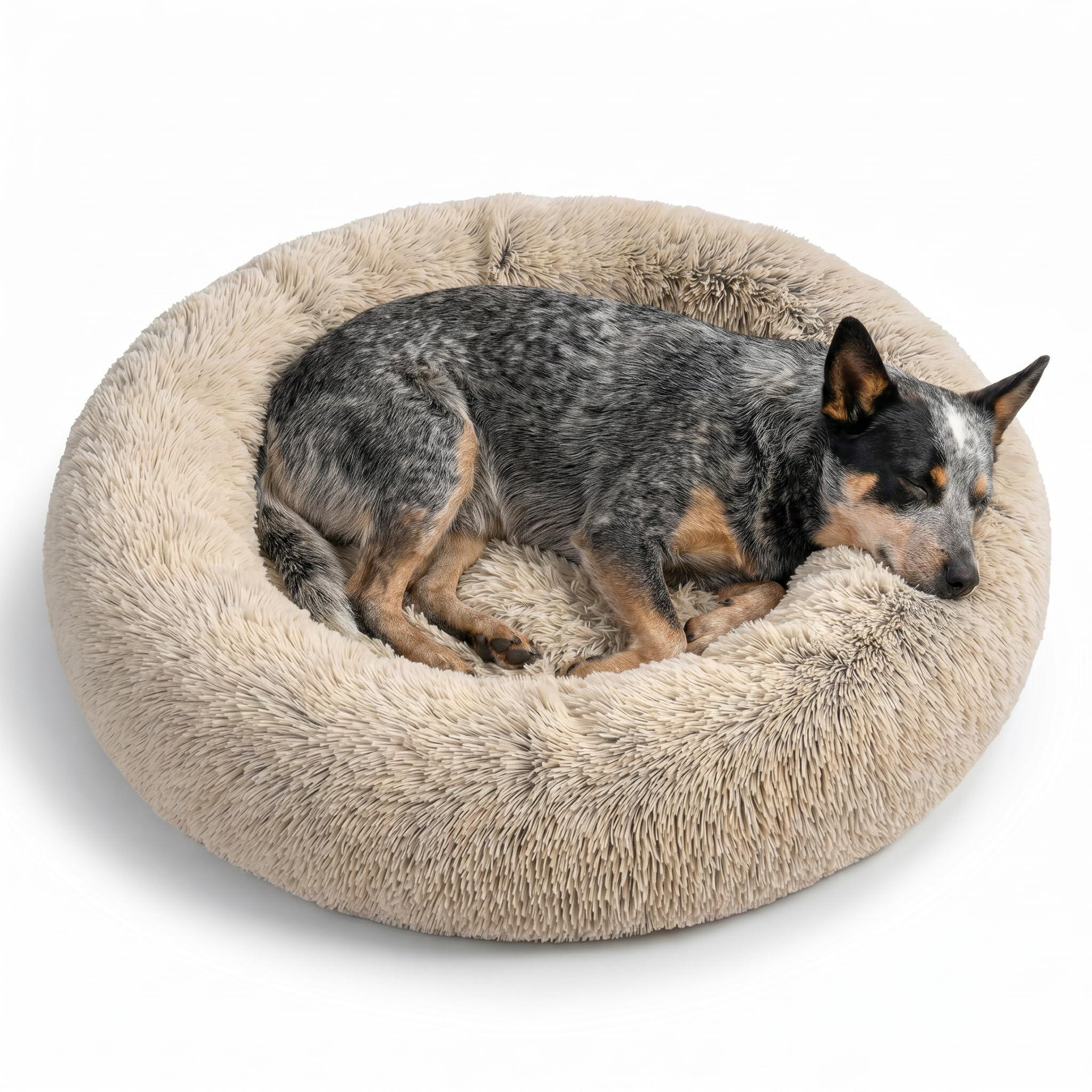 Best Friends by Sheri The Original Calming Donut Dog Bed in Shag Faux Fur Taupe Medium