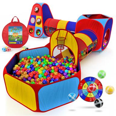 Playz 5pc Kids' Play Tents & Tunnels with Basketball Hoop