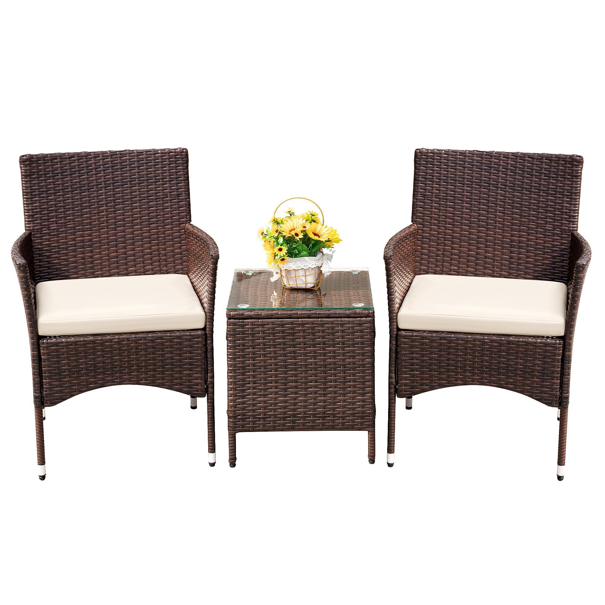 Devoko 3-Piece PE Rattan Wicker Patio Furniture Set on a porch