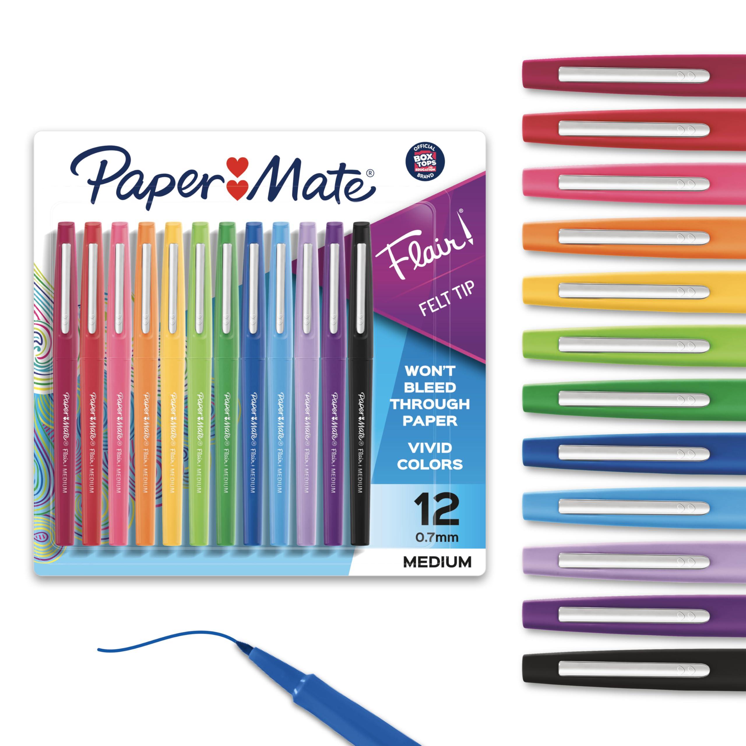 Paper Mate Flair Felt Tip Pens, medium point 0.7mm, 12 count in assorted colors