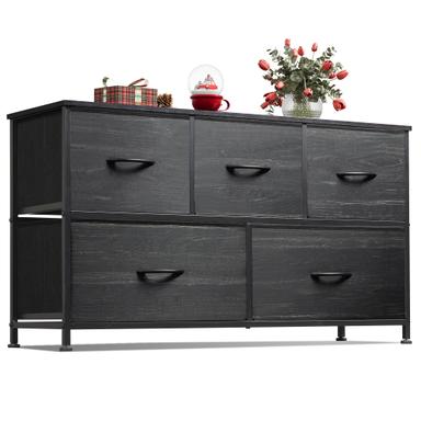 WLIVE Dresser for Bedroom with 5 Drawers, Fabric Dresser, Charcoal Black