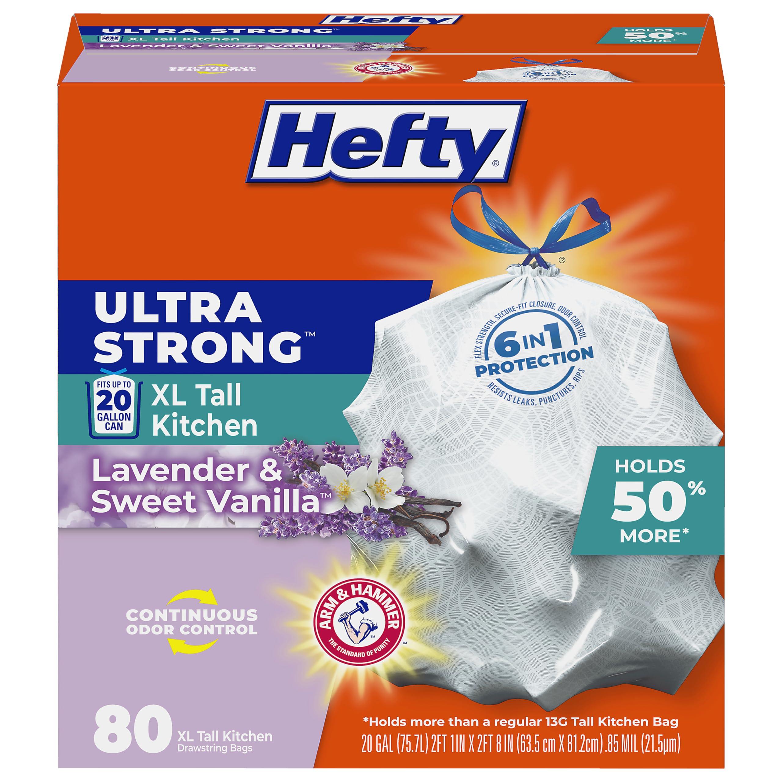 Hefty Ultra Strong 20 Gallon Trash Bags, white with drawstring, lavender and sweet vanilla scent