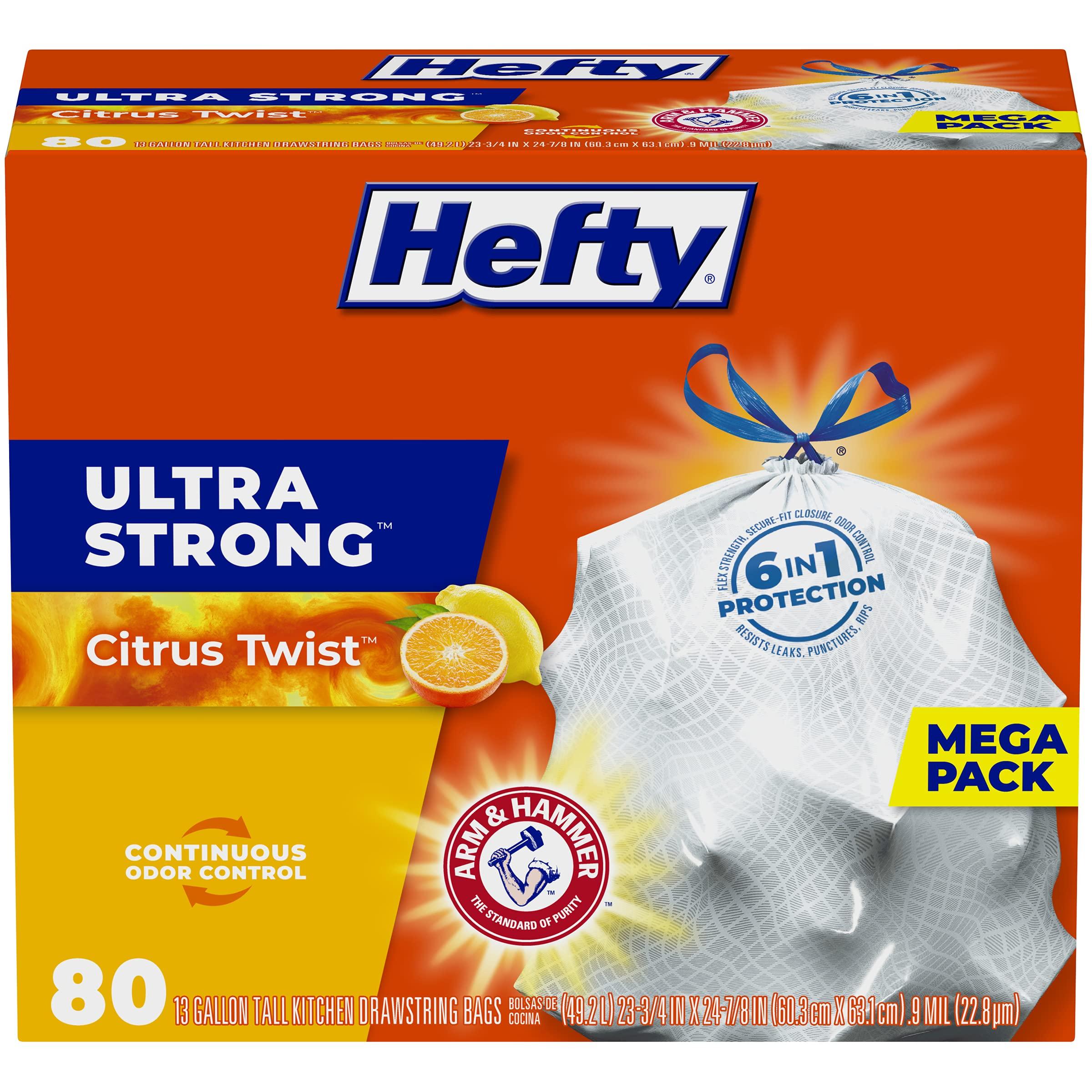 Hefty Ultra Strong 13 Gallon Trash Bags (Citrus Twist) on a white background