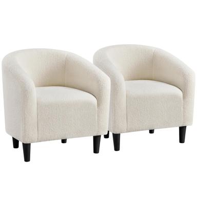 Yaheetech Barrel Chairs, Set of 2, Ivory Boucle
