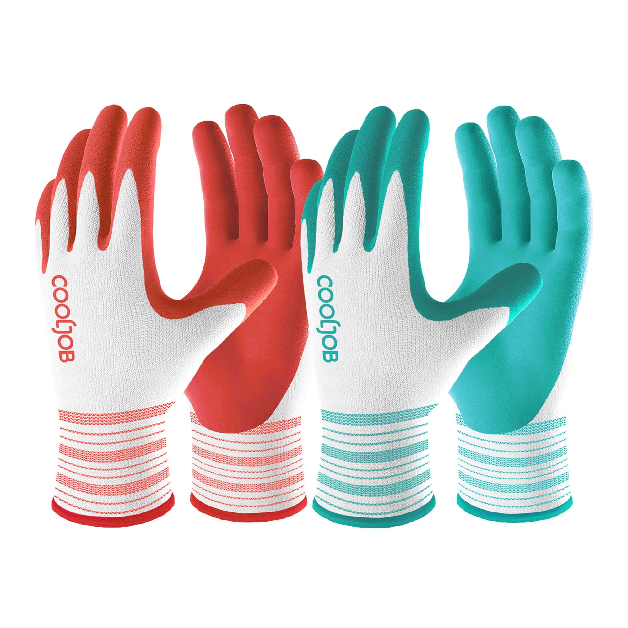 COOLJOB 2 Pairs Gardening Gloves for Women Ladies, Breathable Rubber Coated