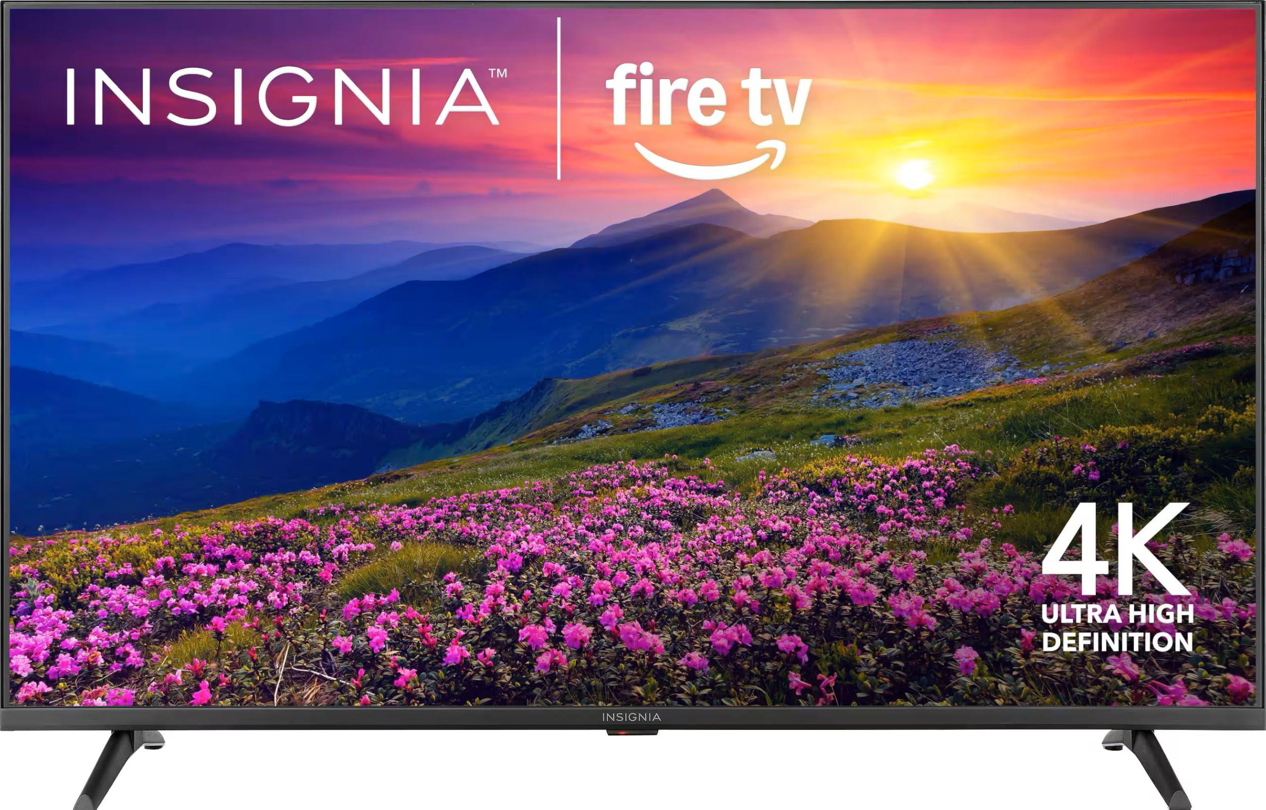 INSIGNIA 50-inch F50 Series 4K Smart Fire TV on a stand