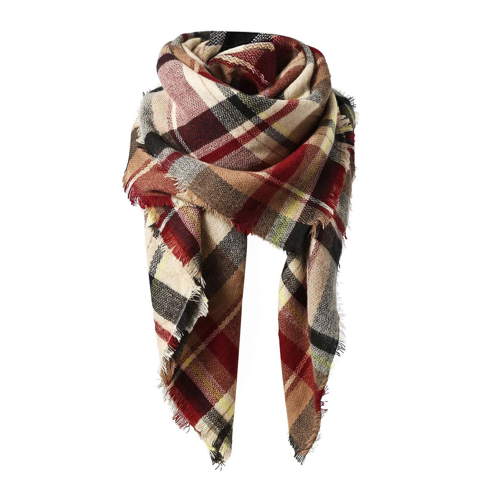 American Trends plaid winter scarf with tassels