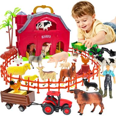 BOLZRA Farm Animals Big Red Barn Toy