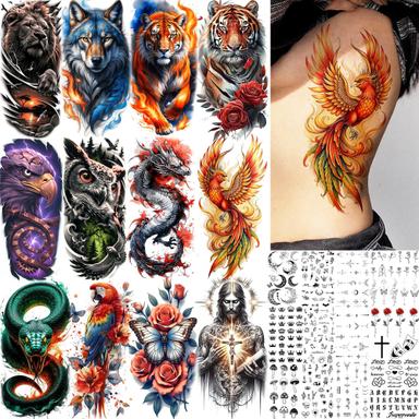 COKTAK 27 Sheets Watercolor Lion Tiger Wolf Temporary Tattoos | Mubboo
