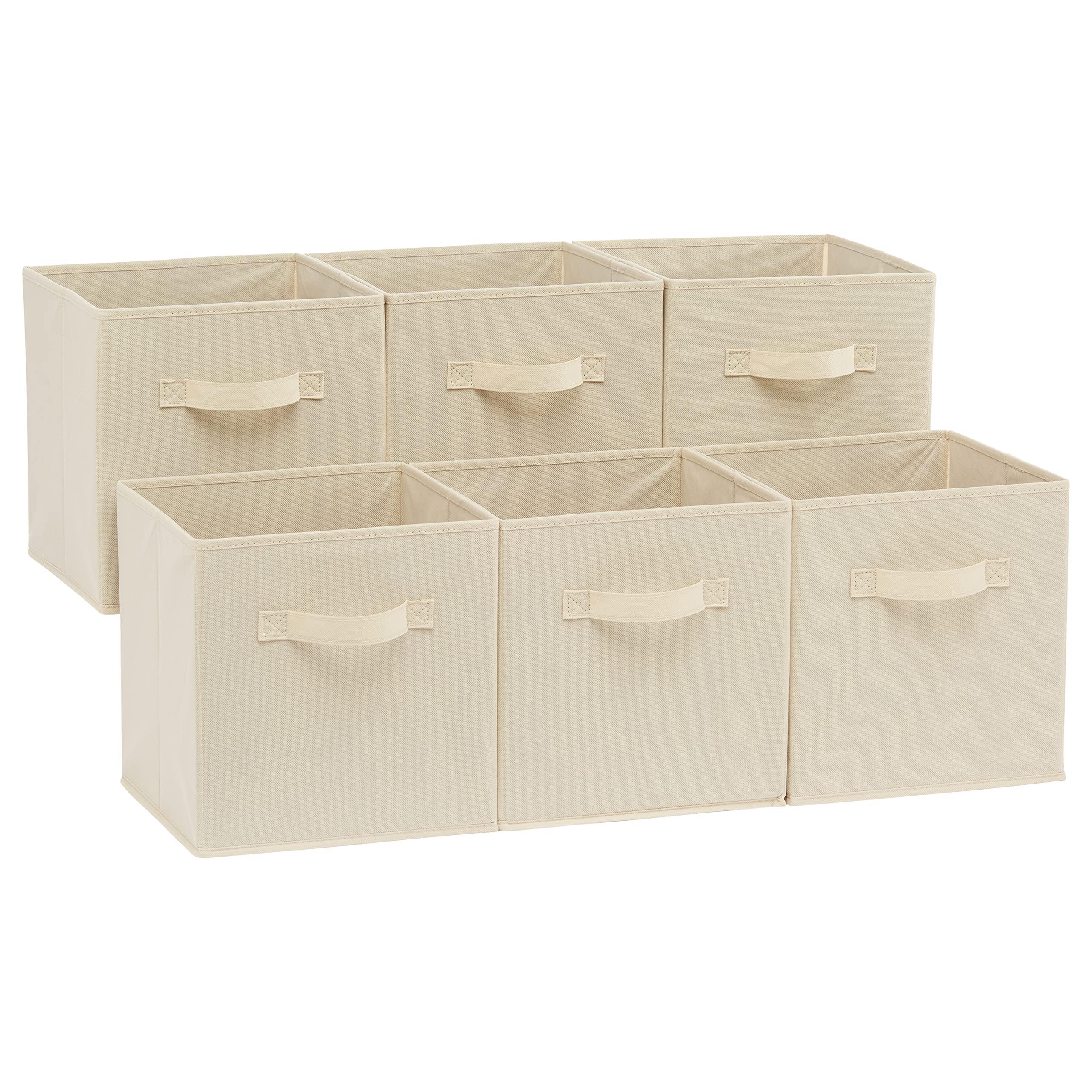 Amazon Basics collapsible fabric storage cubes in beige