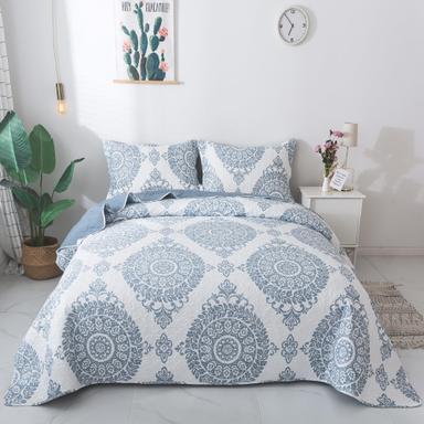 Travan Blue Floral King Size Quilt Set | Mubboo