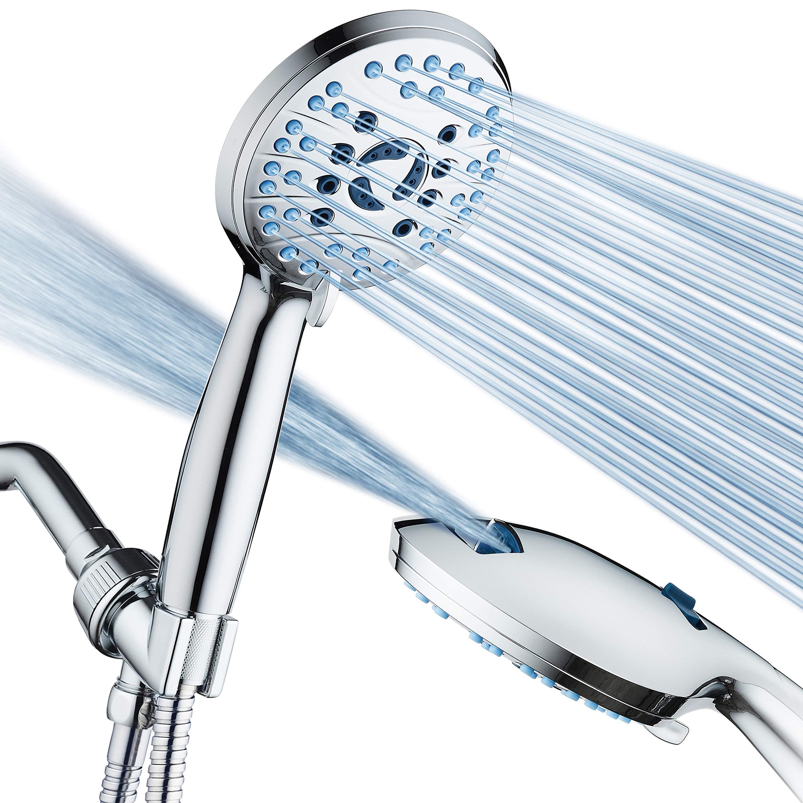 AquaCare High Pressure 8-mode Handheld Shower Head with stainless steel hose, wall and overhead brackets