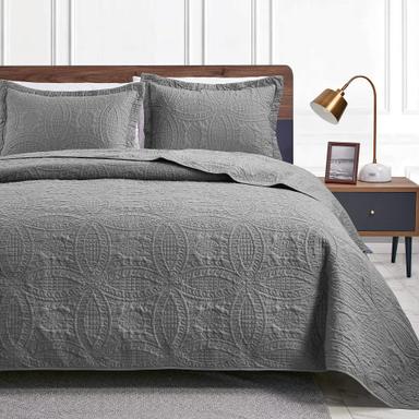 Love's cabin California King Size Quilt Bedding Set Grey