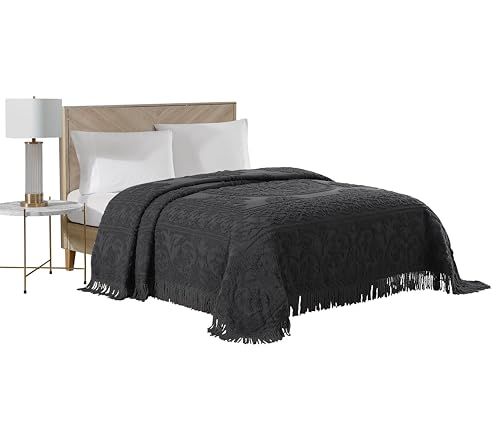 Beatrice Medallion Chenille Bedspread draped over a bed with classic pattern | Mubboo