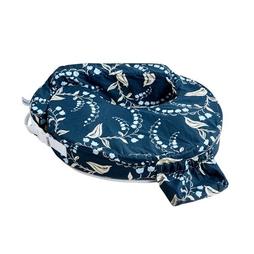 My Brest Friend Original Nursing Pillow in Navy Bluebells, showing wrap-around design with side pocket | Mubboo
