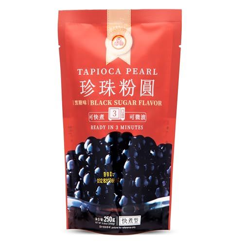 WuFuYuan Black Sugar Boba Tapioca Pearls, 8.8 oz pack, microwave ready