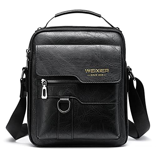 Hebetag leather shoulder messenger bag for men in black
