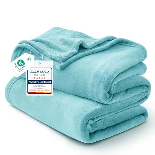 Bedsure GentleSoft Fleece King Size Blanket in River Blue, soft plush microfiber
