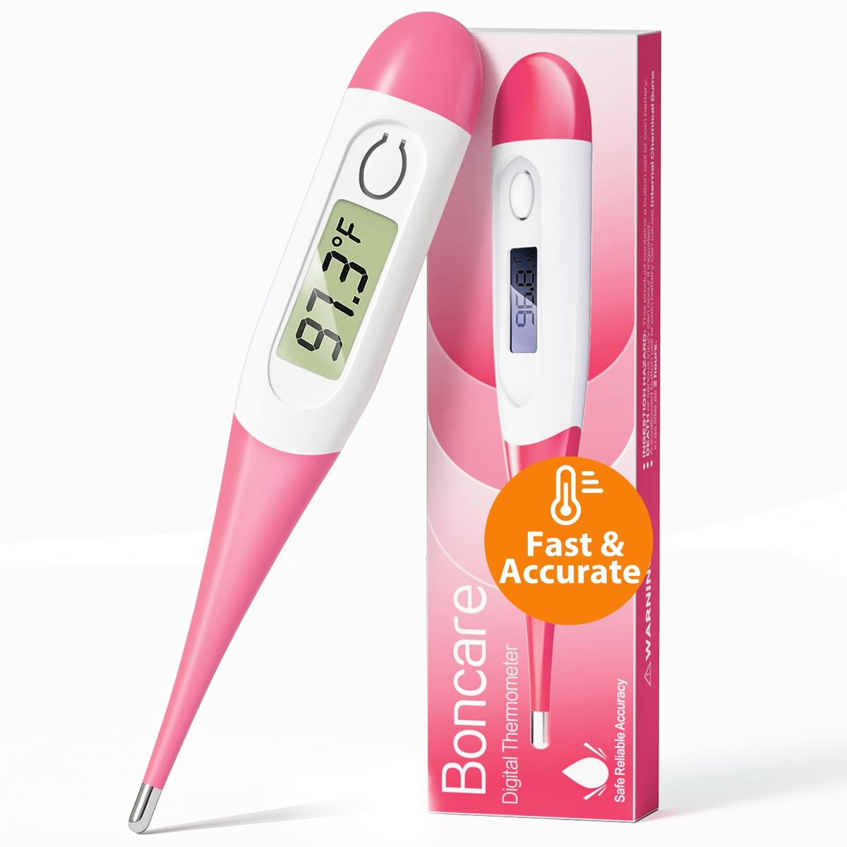 Boncare 10 Seconds Oral Thermometer for Adults and Kids with soft silicone tip