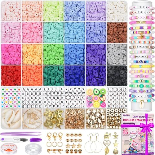 Gionlion 6000 clay beads in 24 colors arranged on a white surface