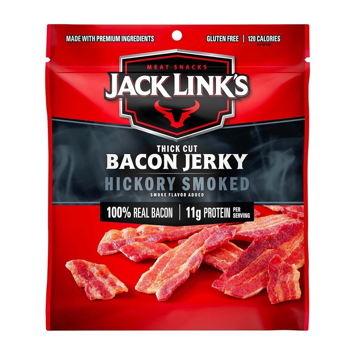 Jack Link's Hickory Smoked Bacon Jerky - 2.5 oz Bag - Ready to Eat Real Meat Protein Snacks