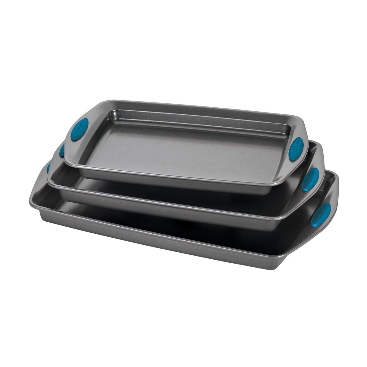 Rachael Ray Cookie Pan Set 3-piece nonstick cookie sheets with silicone handles