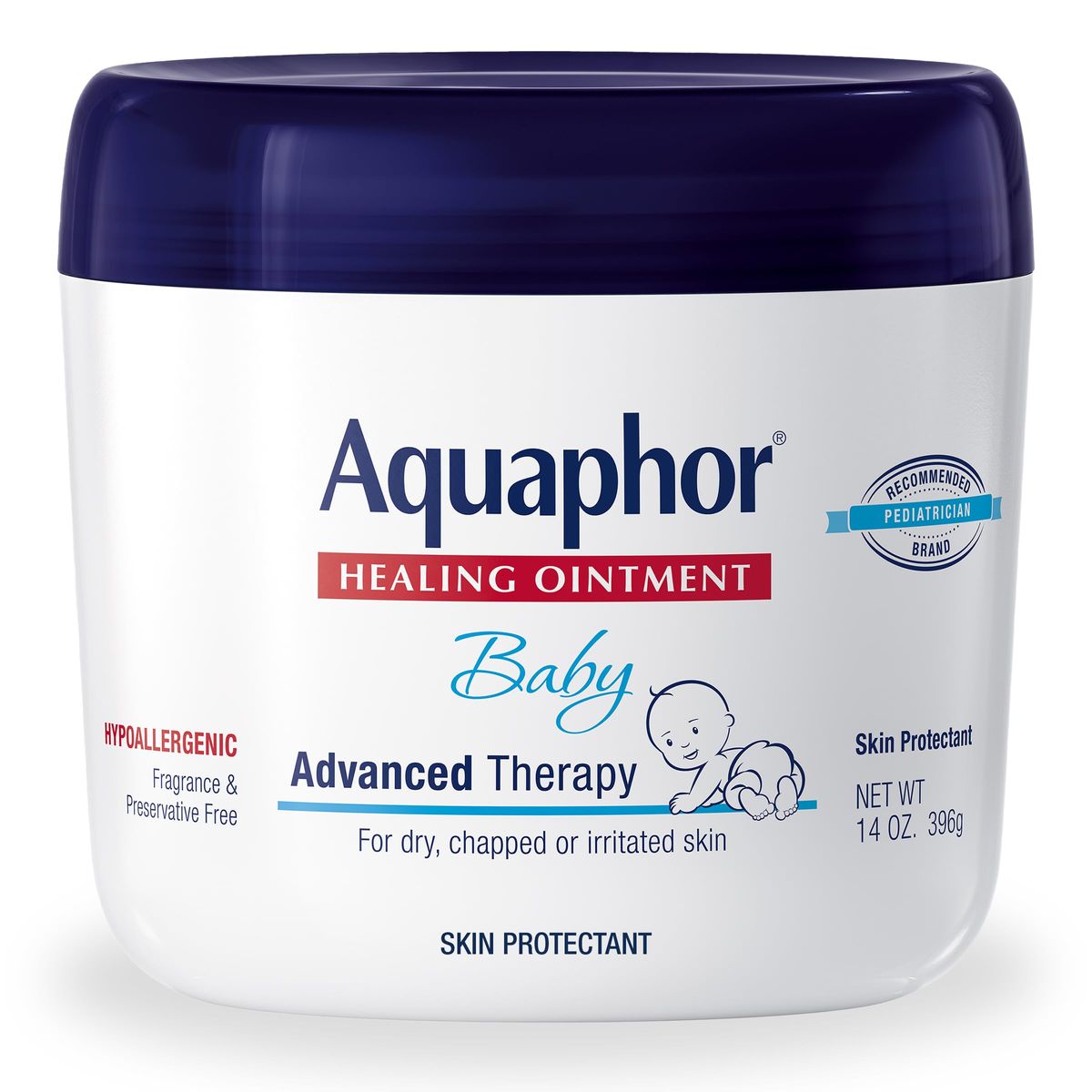 Aquaphor Baby Healing Ointment 14 oz jar on white background