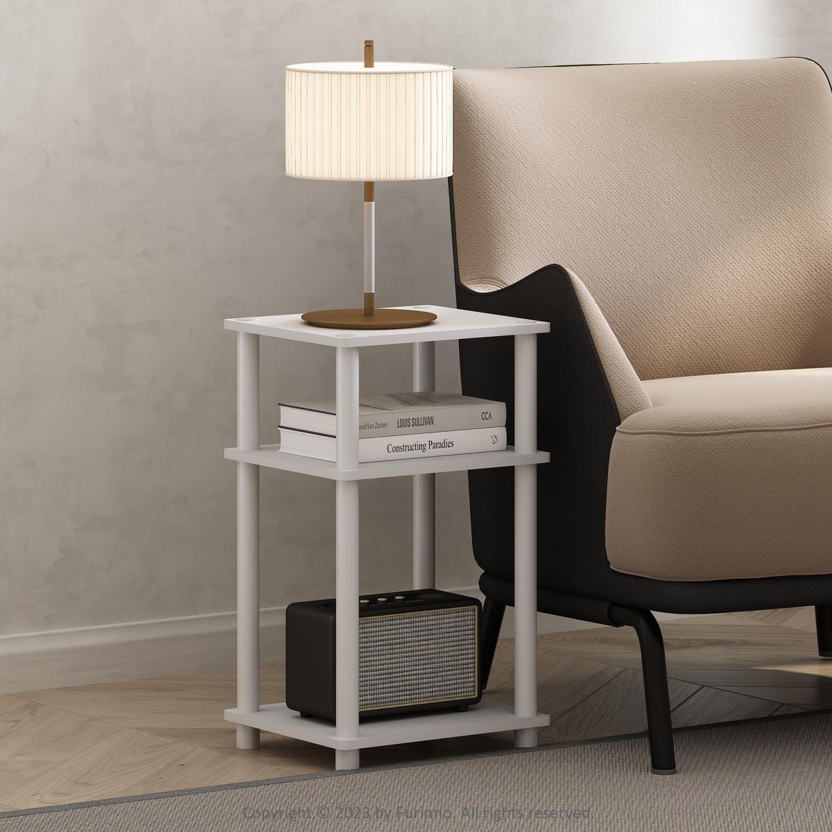 Furinno JUST 3-Tier End Table in white with open shelves