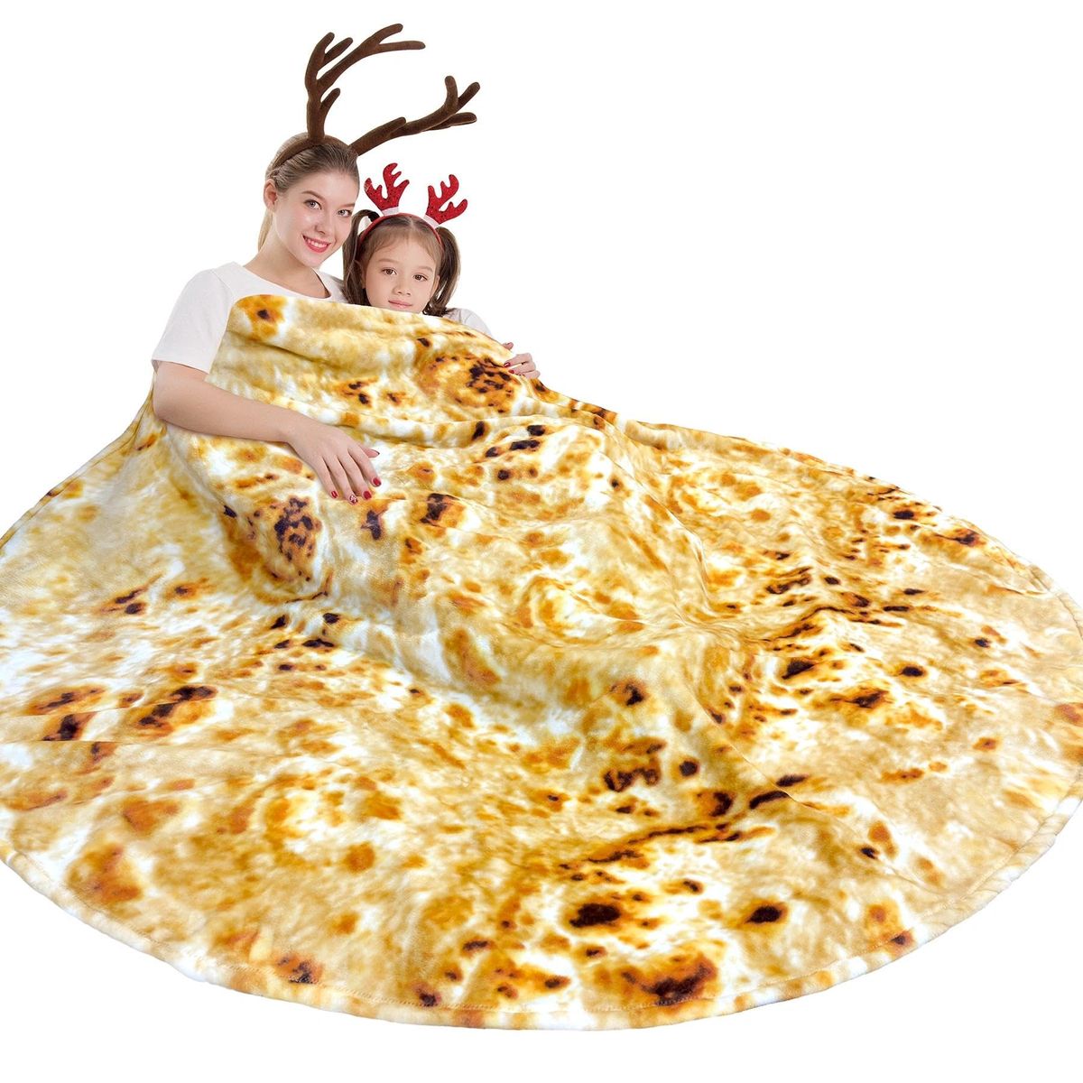 Burrito tortilla blanket draped on a couch