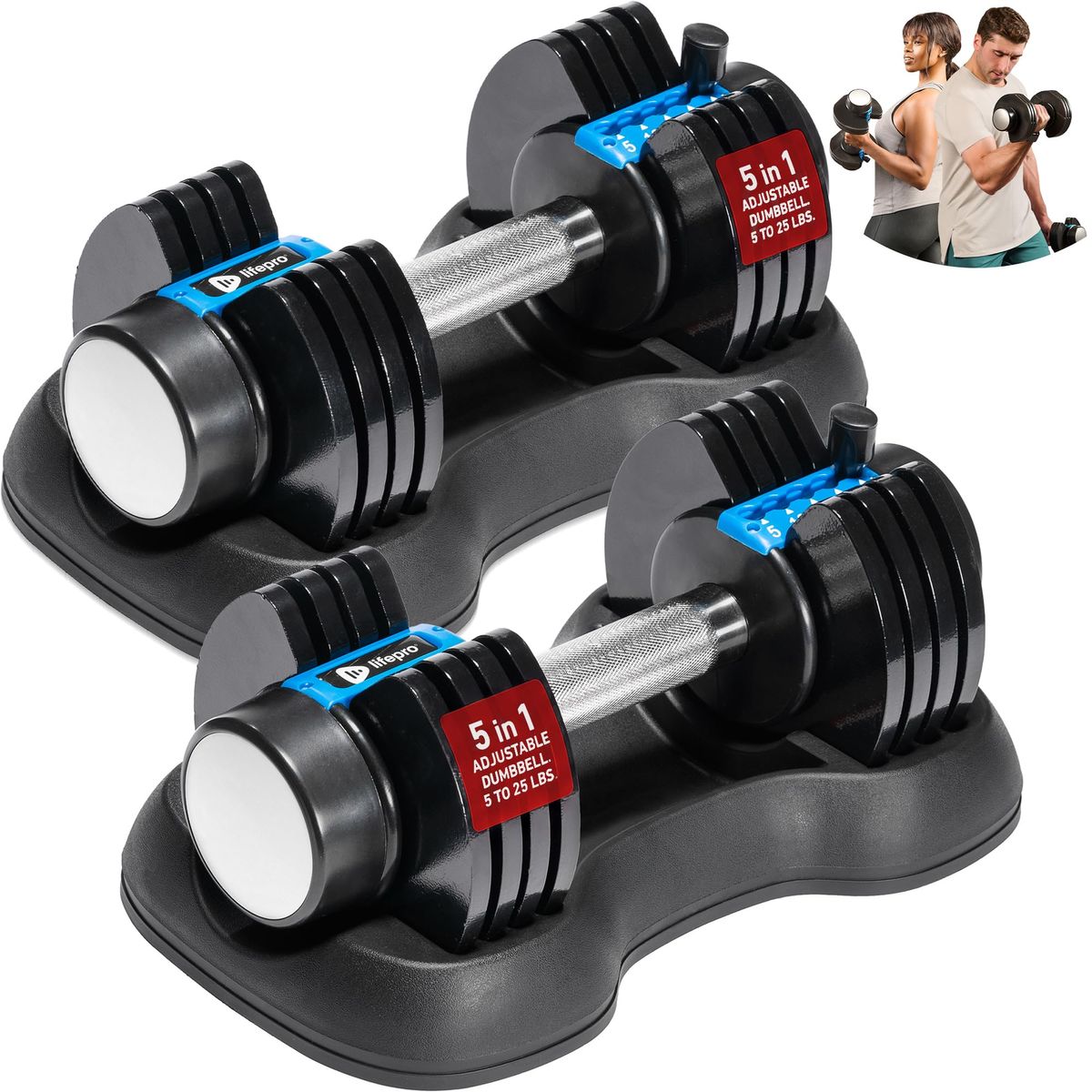 Lifepro adjustable dumbbell set with storage rack