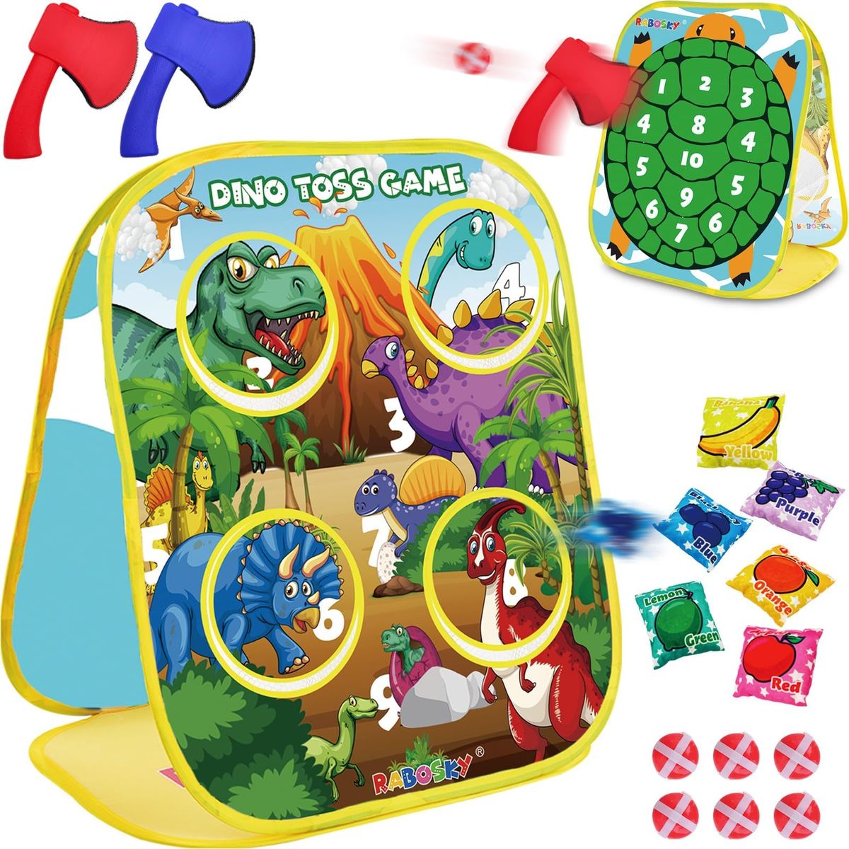 RaboSky 3-in-1 Feed Dinosaur Toss Game with bean bags and target board