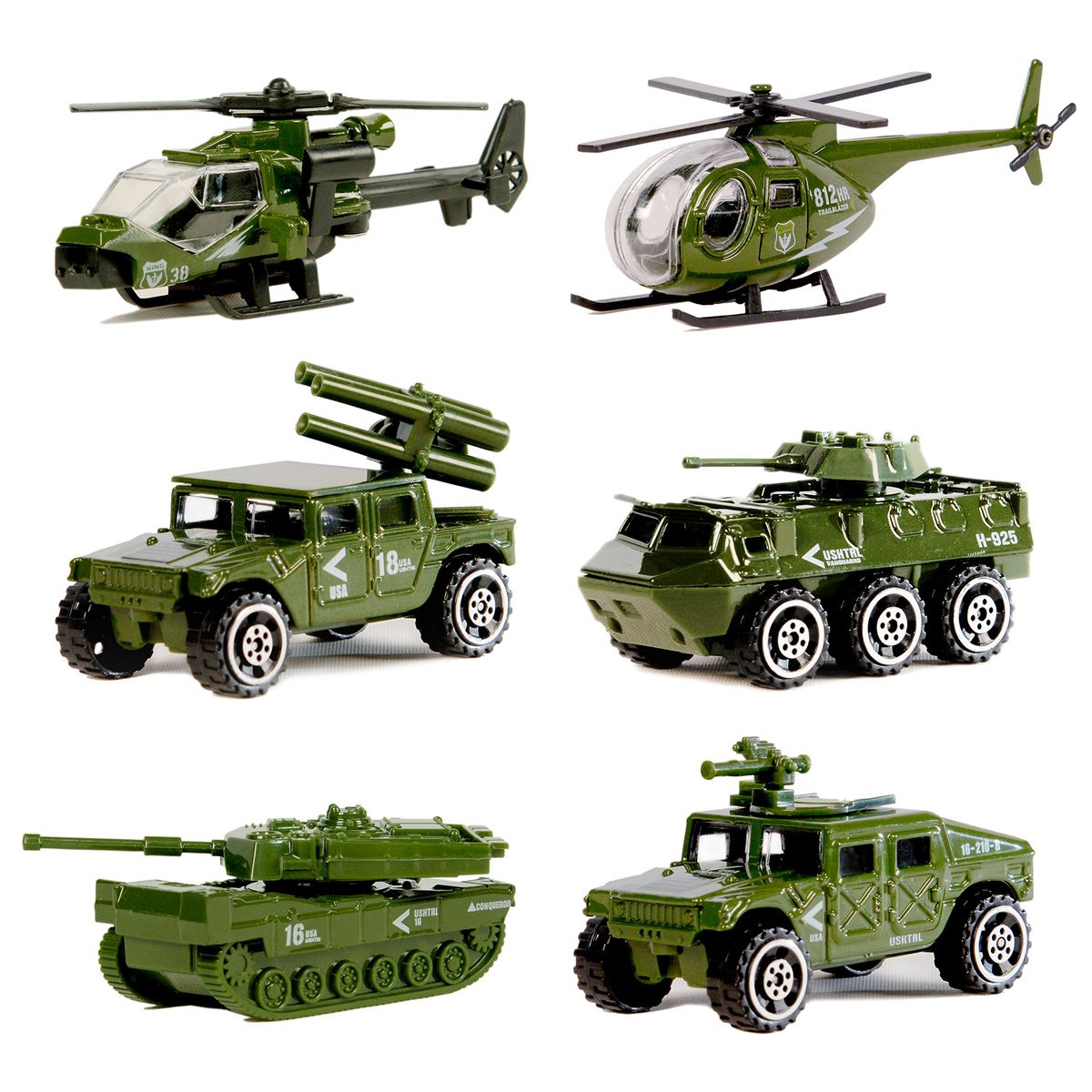 Nunkitoy die-cast military vehicles 6-pack assortment on display