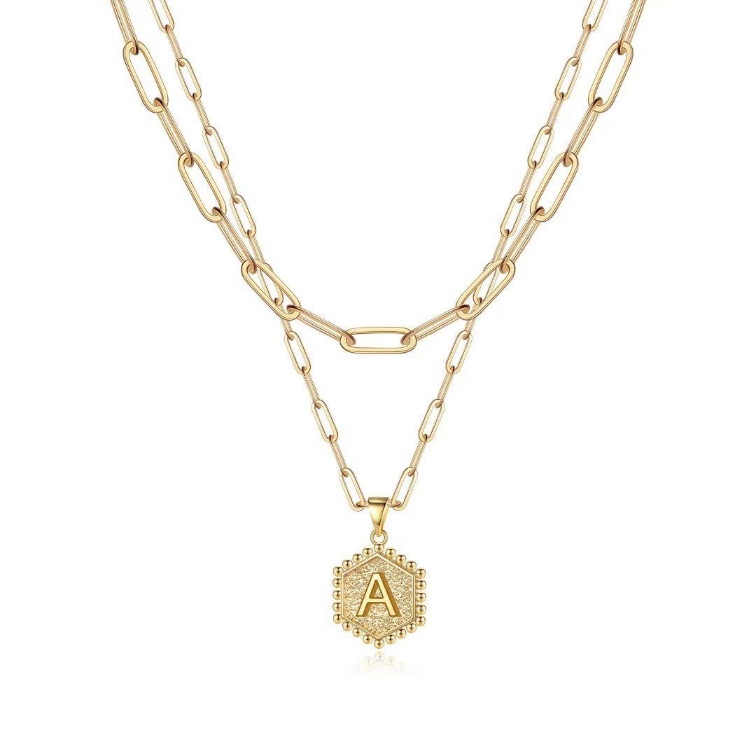 M MOOHAM 14K gold-plated initial necklace letter A layered style