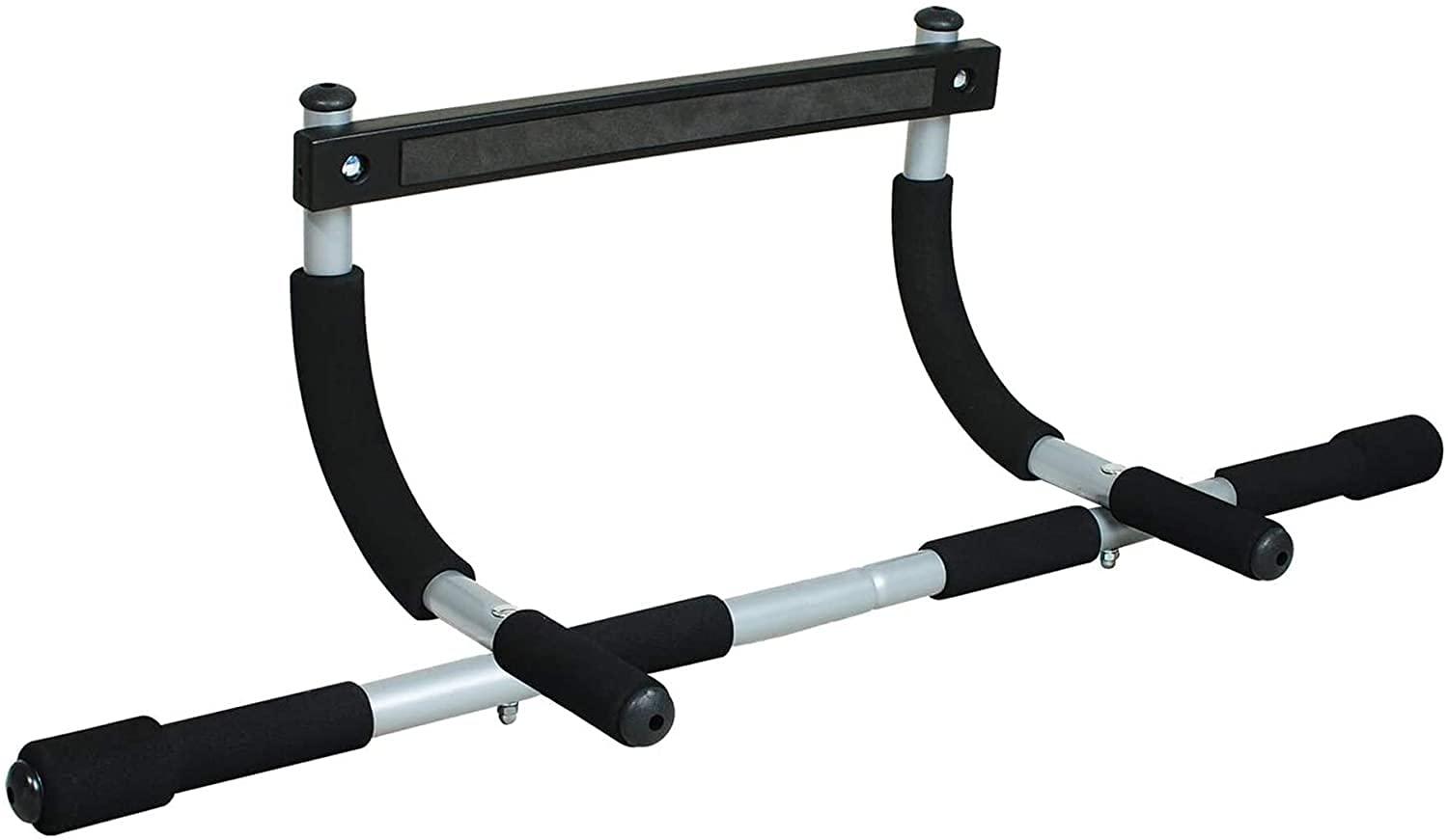 Iron Gym Pull Up Bar installed in a doorway with multi-grip positions