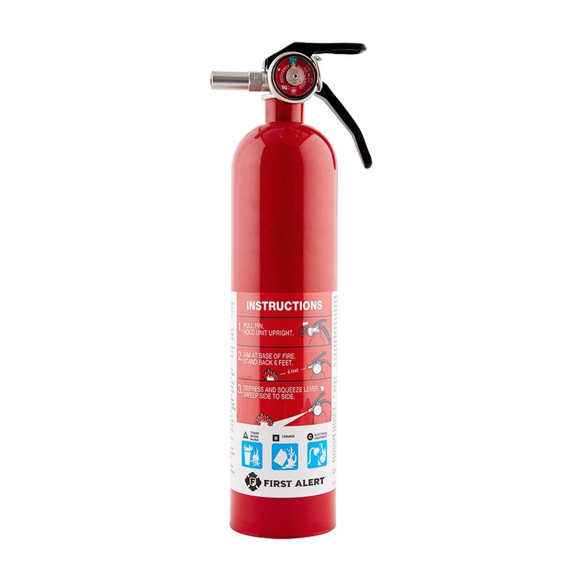 First Alert HOME1 fire extinguisher mounted on wall