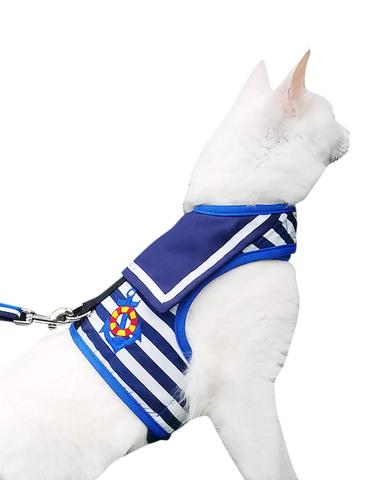 Yizhi Miaow Cat Harness and Leash for Walking Escape Proof, Sailor Suit Navy, X-Small